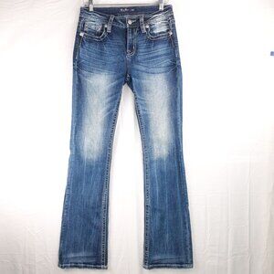 Miss Me Womens Mid-Rise Boot Cut Jeans Size 28 Blue Denim